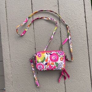 Vera Bradley Floral Crossbody Wallet with Pink and Yellow Accents